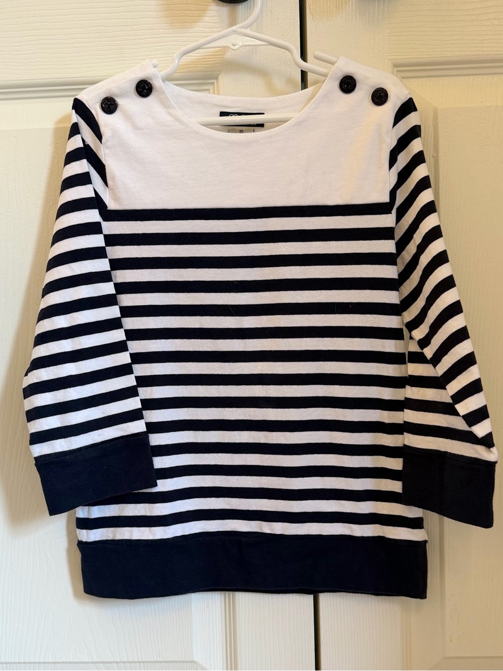 EUC Eland Girls Navy and White Striped Button-Shoulder Top size 10